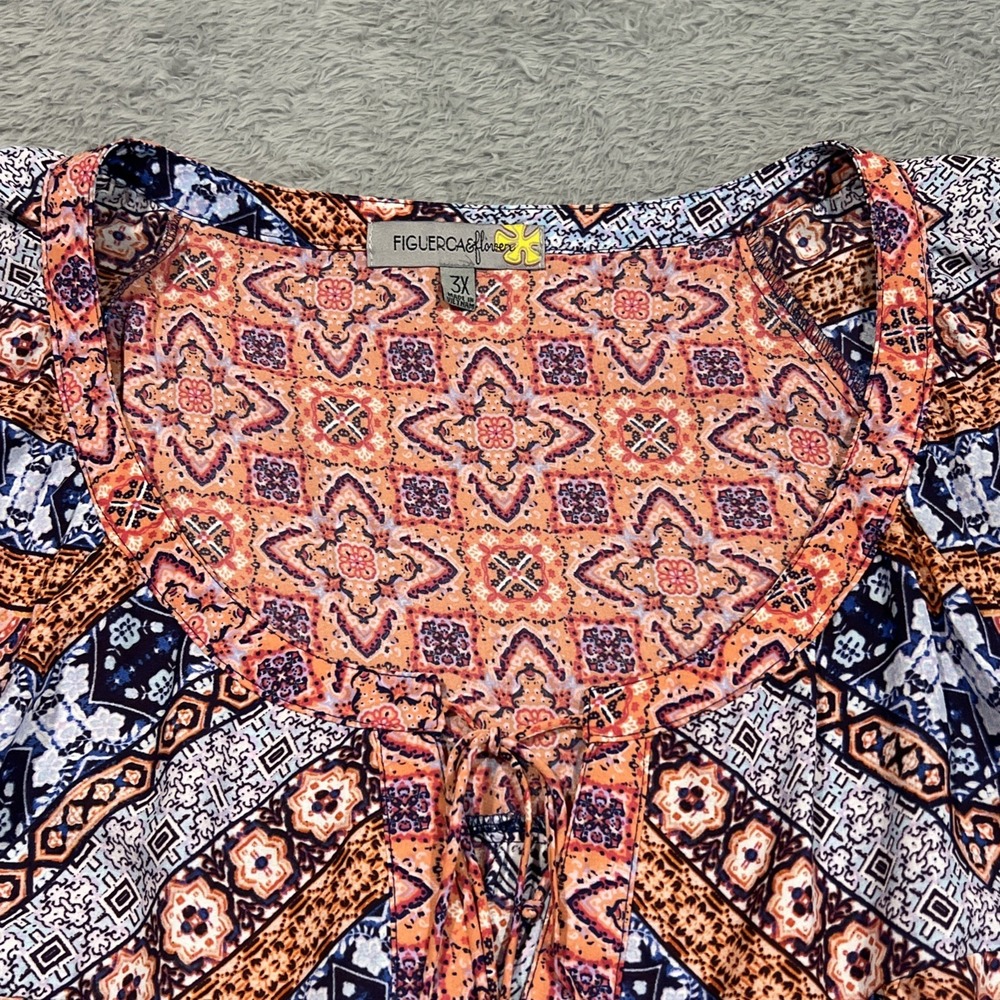 Figueroa Flower Top Boho Hippie Retro Artsy Funky Patchwork Geometric Women's 3X - Picture 6 of 11